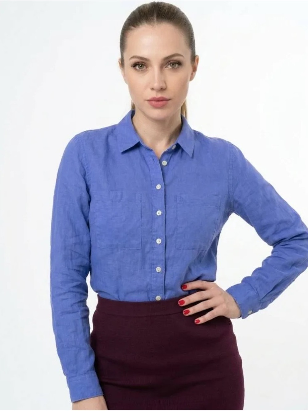 Linen Classic Blue Button-Front Shirt